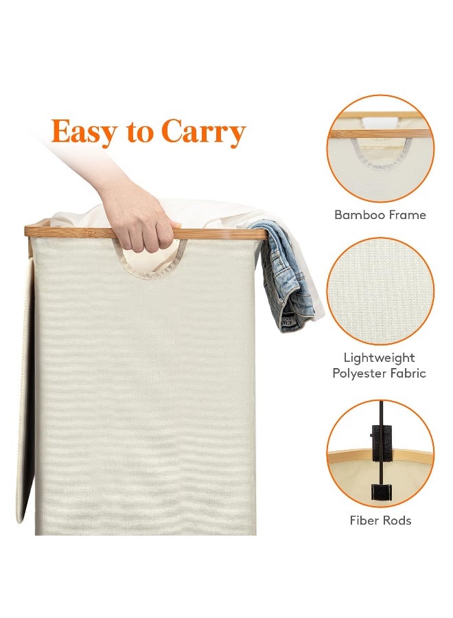 Lifewit 150L Double Laundry Hamper with Lid, Large Dual Laundry Basket Removable Bags, 2 Sections Aesthetic Clothes Hampers for Laundry with Bamboo Handles for Bedroom Bathroom Dorm, Beige - Image 3