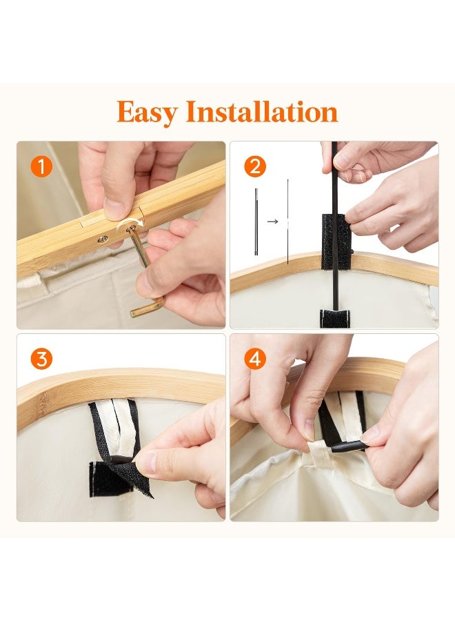 Lifewit 150L Double Laundry Hamper with Lid, Large Dual Laundry Basket Removable Bags, 2 Sections Aesthetic Clothes Hampers for Laundry with Bamboo Handles for Bedroom Bathroom Dorm, Beige - Image 5