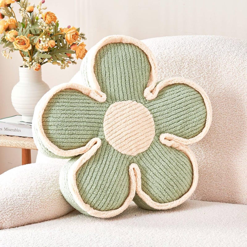 Kcvvcr Flower Pillow, Soft Flower Shaped Floor Cushion, Flower Decorative Throw Pillow, Cute Flower Seating Cushion, Flower Room DÃ©cor Plush Pillows for Sofa Couch Bed (13.7 Inch, Sage Green) - Image 1