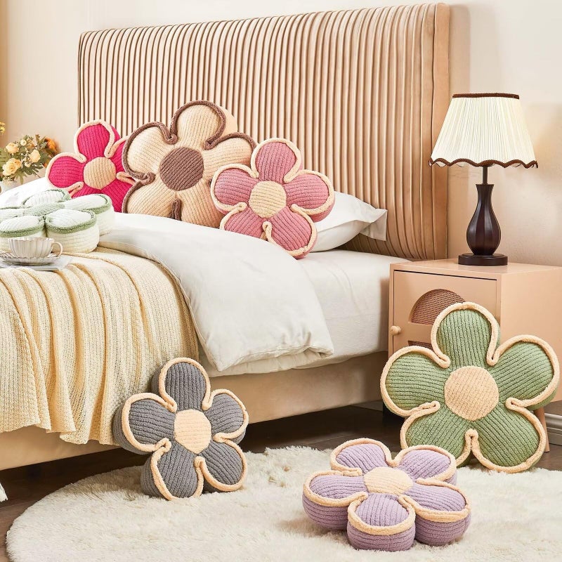 Kcvvcr Flower Pillow, Soft Flower Shaped Floor Cushion, Flower Decorative Throw Pillow, Cute Flower Seating Cushion, Flower Room DÃ©cor Plush Pillows for Sofa Couch Bed (13.7 Inch, Sage Green) - Image 5
