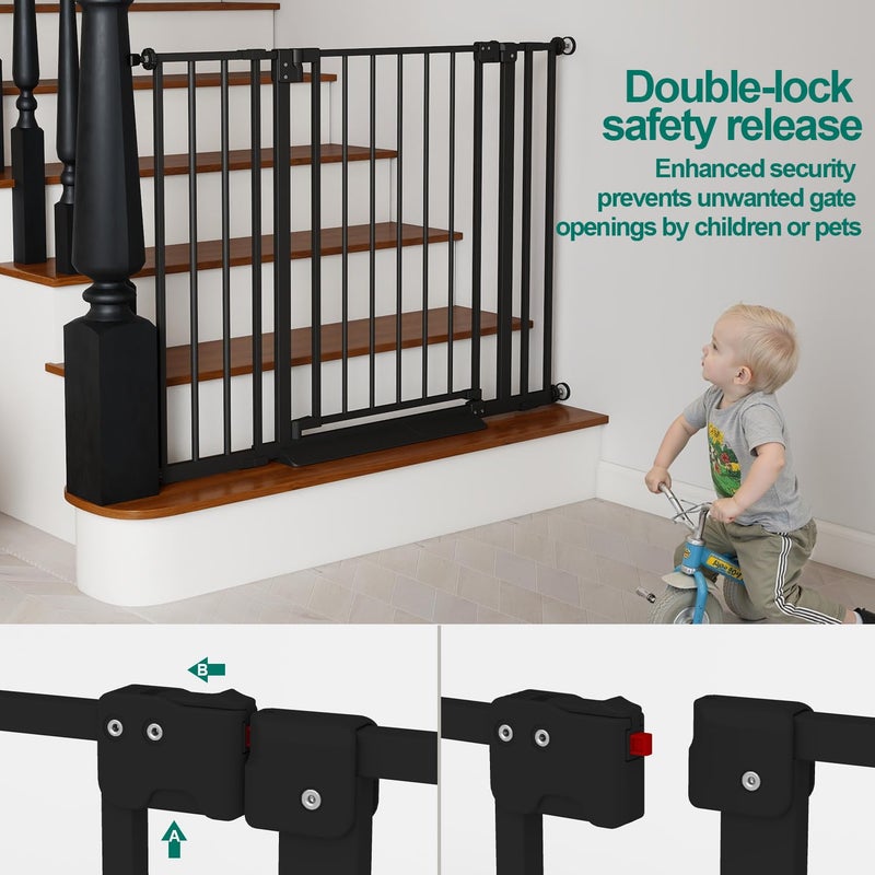 Miumoon 29.7-46" Baby Gate for Stairs with Banister Adapter Y-Spindle Rods, 30.5" Tall, Easy-Install Pressure Mounted Baby Gate for Doorways, Auto-Close Dog Gate Indoor for Child and Pets - Image 3