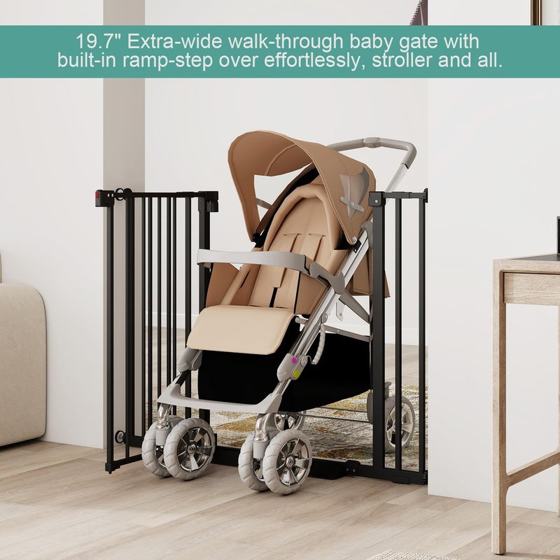 Miumoon 29.7-46" Baby Gate for Stairs with Banister Adapter Y-Spindle Rods, 30.5" Tall, Easy-Install Pressure Mounted Baby Gate for Doorways, Auto-Close Dog Gate Indoor for Child and Pets - Image 4