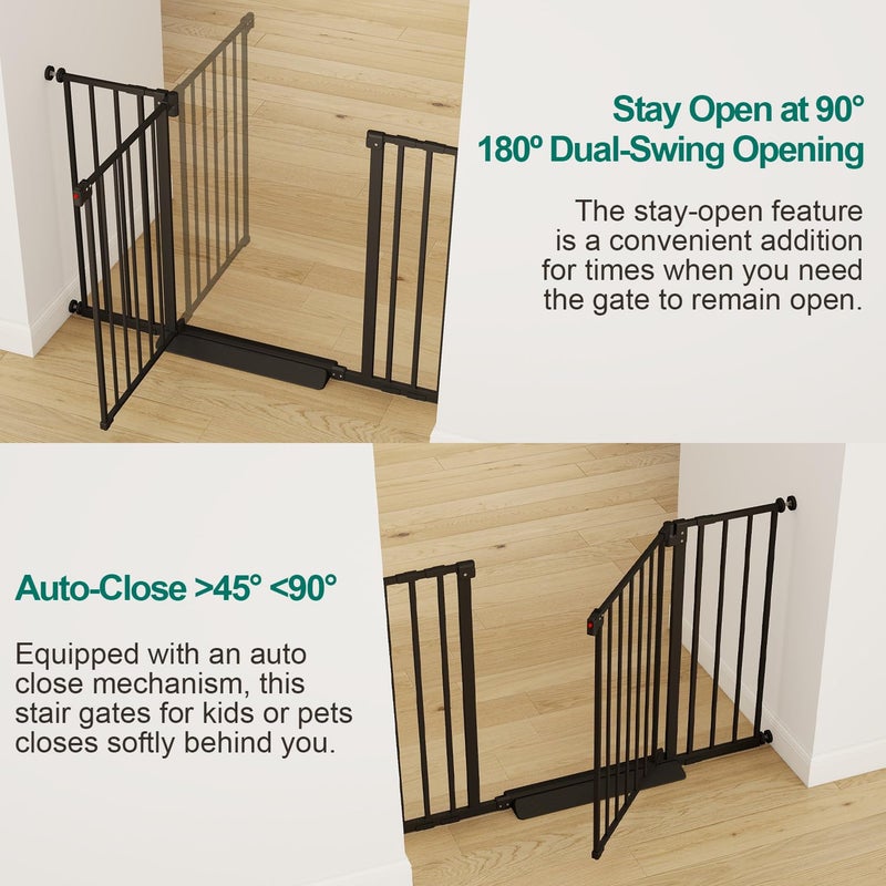 Miumoon 29.7-46" Baby Gate for Stairs with Banister Adapter Y-Spindle Rods, 30.5" Tall, Easy-Install Pressure Mounted Baby Gate for Doorways, Auto-Close Dog Gate Indoor for Child and Pets - Image 5