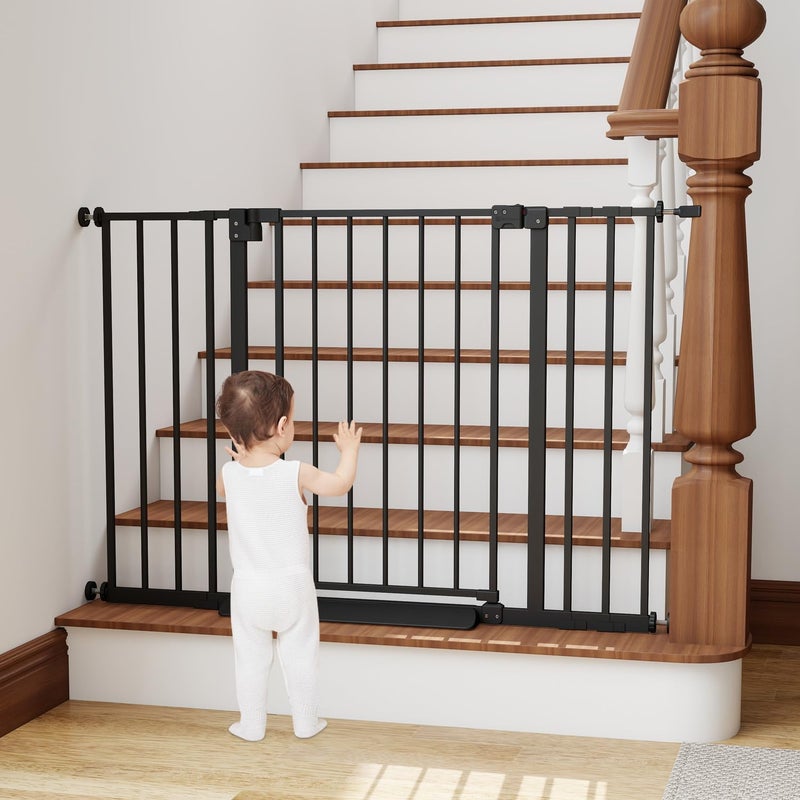 Miumoon 29.7-46" Baby Gate for Stairs with Banister Adapter Y-Spindle Rods, 30.5" Tall, Easy-Install Pressure Mounted Baby Gate for Doorways, Auto-Close Dog Gate Indoor for Child and Pets - Image 1