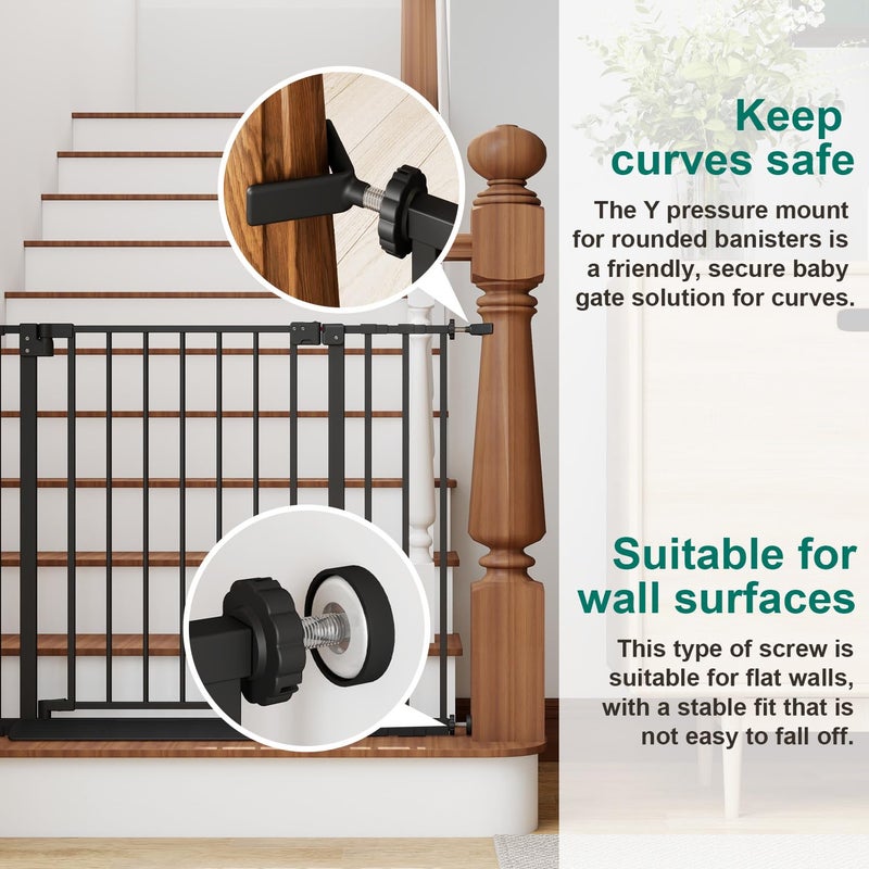 Miumoon 29.7-46" Baby Gate for Stairs with Banister Adapter Y-Spindle Rods, 30.5" Tall, Easy-Install Pressure Mounted Baby Gate for Doorways, Auto-Close Dog Gate Indoor for Child and Pets - Image 2
