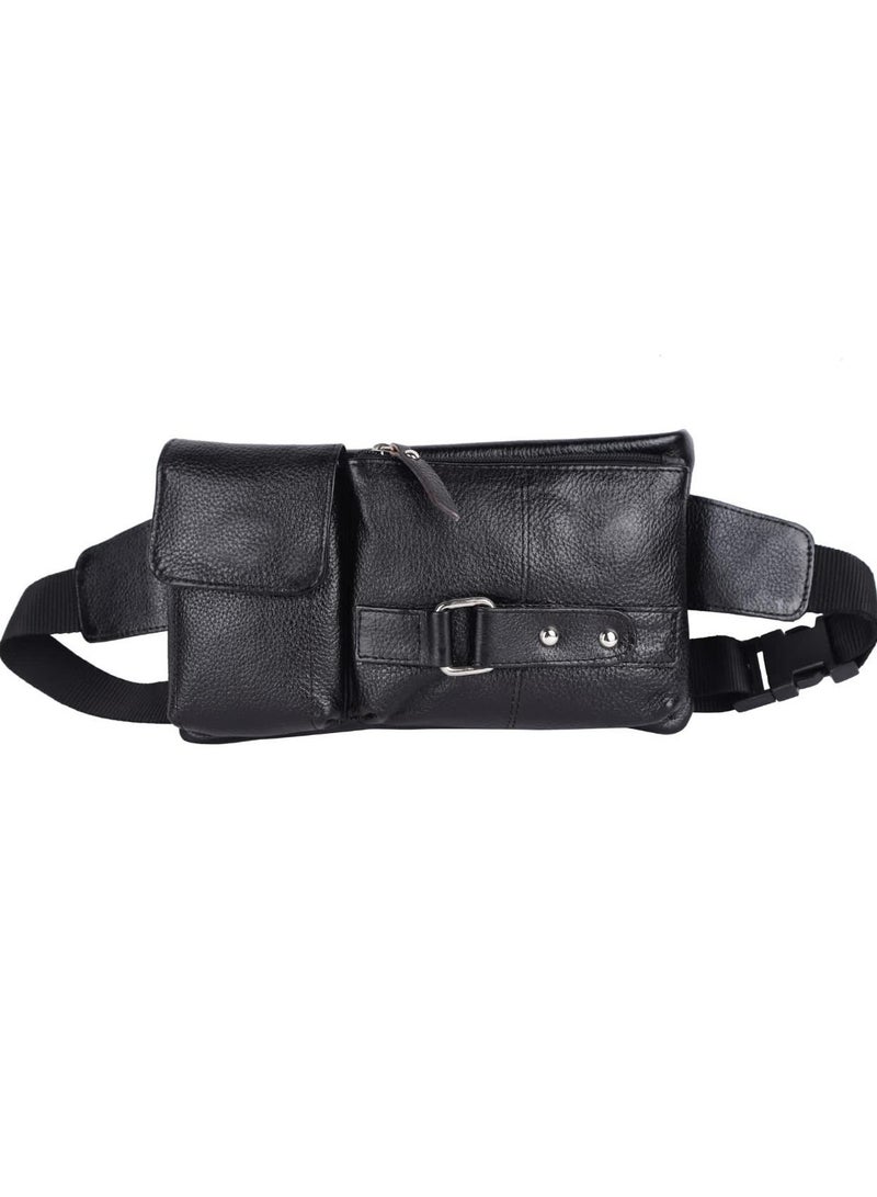 POGAGO Premium Quality 100% Cow Leather Waist Bag – BLACK Fanny Pack for Men & Women, Perfect Travel Accessory & Passport Holder - Image 1