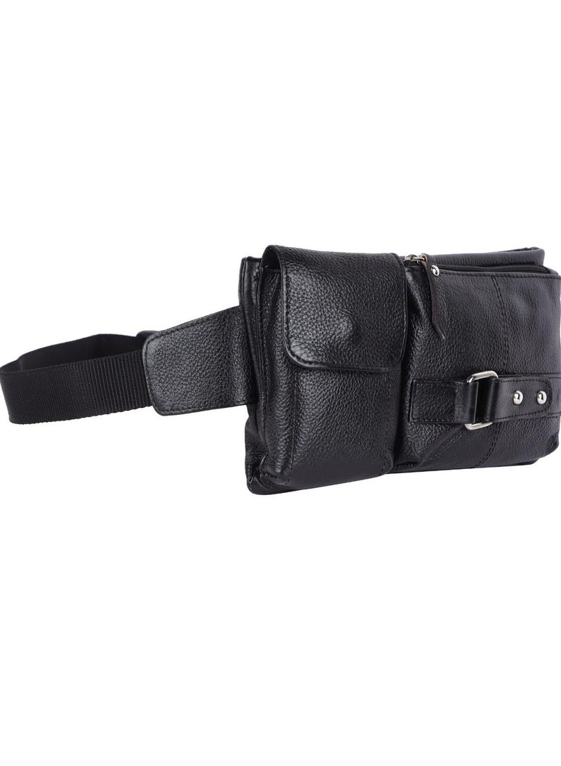 POGAGO Premium Quality 100% Cow Leather Waist Bag – BLACK Fanny Pack for Men & Women, Perfect Travel Accessory & Passport Holder - Image 2