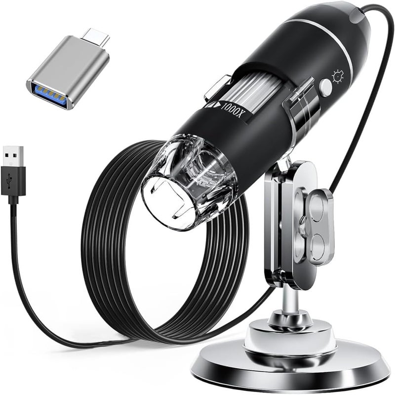 ETZIN Portable USB Digital Microscop 40X-1000X Electron Microscop with 8 LED Light and Silver Bracket Mini Microscop Endoscope Camera Magnifier with Stand-EPL-585IM. - Image 1