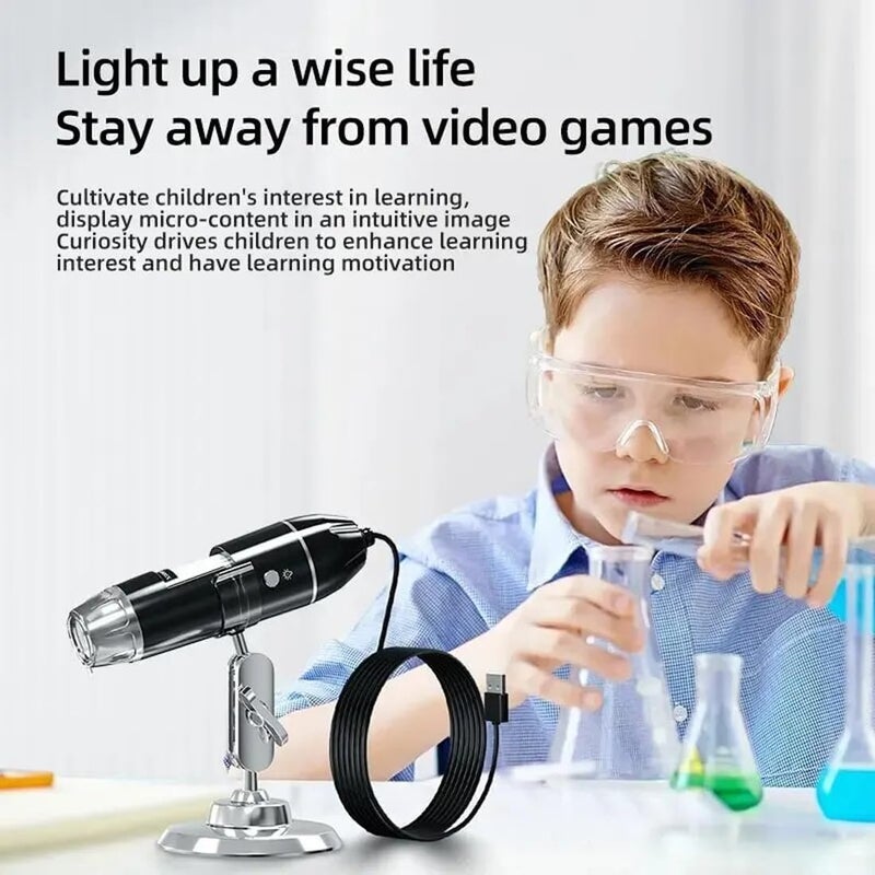 ETZIN Portable USB Digital Microscop 40X-1000X Electron Microscop with 8 LED Light and Silver Bracket Mini Microscop Endoscope Camera Magnifier with Stand-EPL-585IM. - Image 3