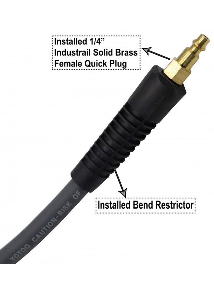 yotoo Hybrid Lead-In Air Hose 1/4-Inch by 10-Feet 300 PSI Heavy Duty, Lightweight, Kink Resistant, All-Weather Flexibility with 1/4-Inch Industrial Air Fittings and Bend Restrictors, Gray - Image 3