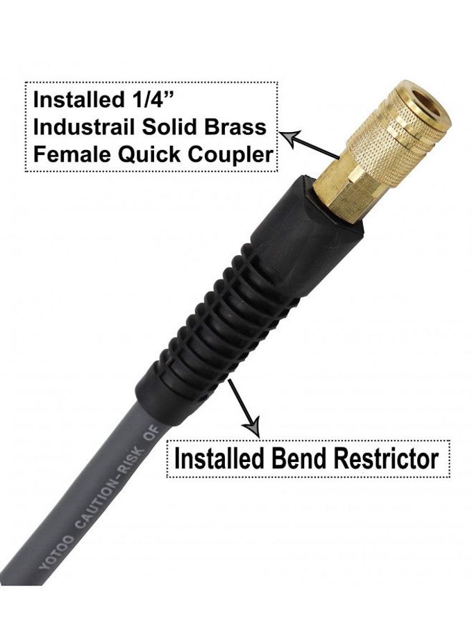 yotoo Hybrid Lead-In Air Hose 1/4-Inch by 10-Feet 300 PSI Heavy Duty, Lightweight, Kink Resistant, All-Weather Flexibility with 1/4-Inch Industrial Air Fittings and Bend Restrictors, Gray - Image 2