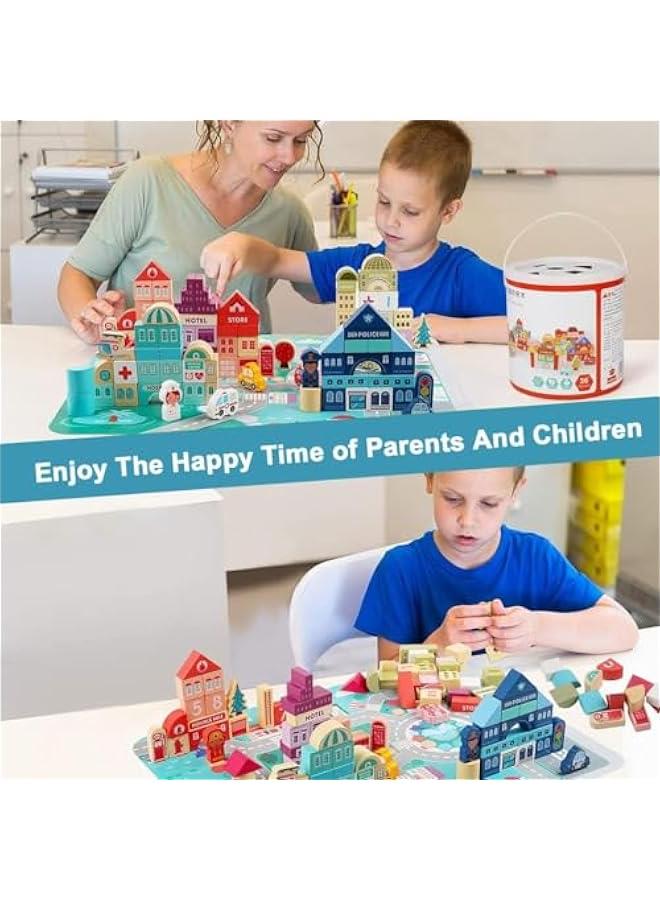 MIXDE Children's Wooden Building Block Toys, City Street Scenes City Street Scenes Colorful Characters Animal Car Large Particle Blocks, Suitable For 4 5 6 7 8 Years Old Children - Image 2