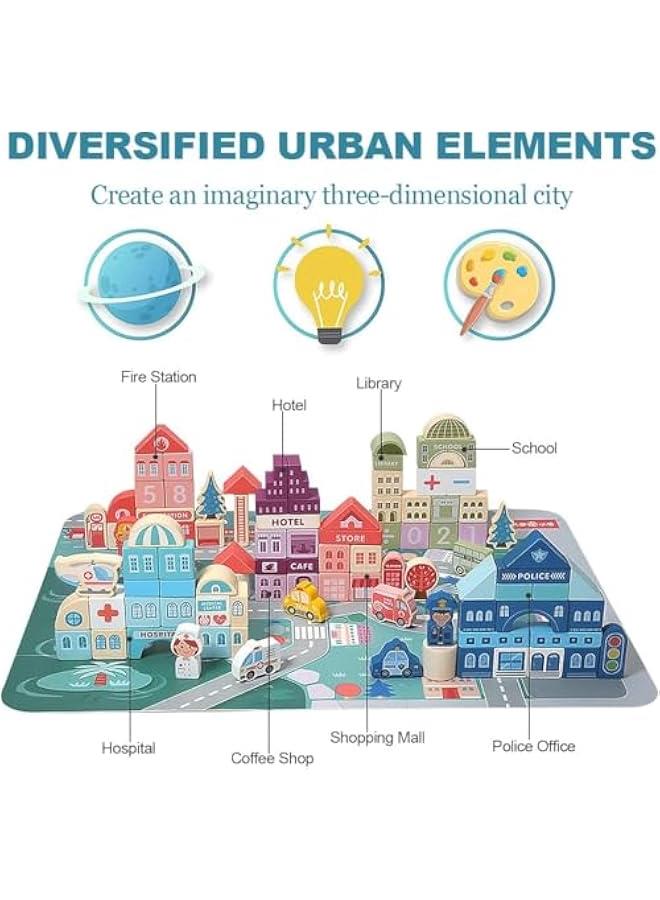 MIXDE Children's Wooden Building Block Toys, City Street Scenes City Street Scenes Colorful Characters Animal Car Large Particle Blocks, Suitable For 4 5 6 7 8 Years Old Children - Image 3