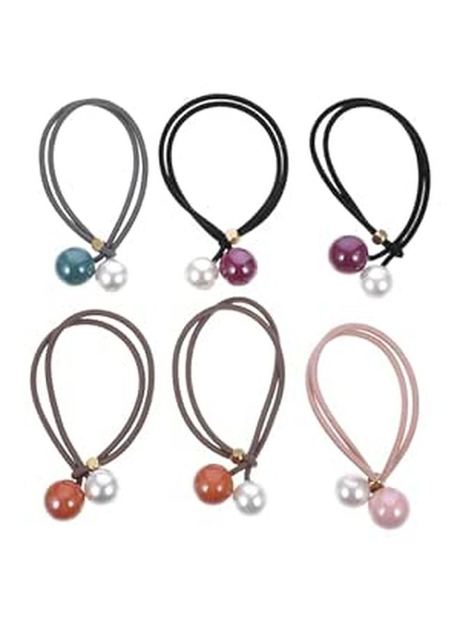 6pcs Elastic Pearl Hair Bands Ponytail Holders For Women Daily And Party Use - Image 1