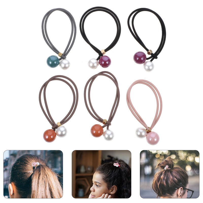 6pcs Elastic Pearl Hair Bands Ponytail Holders For Women Daily And Party Use - Image 4