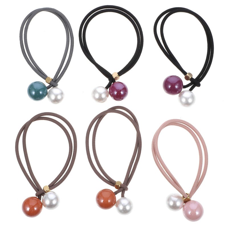 6pcs Elastic Pearl Hair Bands Ponytail Holders For Women Daily And Party Use - Image 2