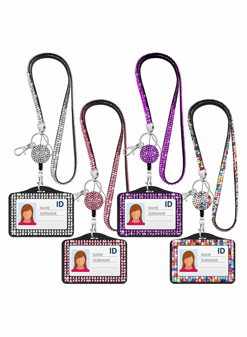 SYOSI Office Badge Holder 4 Sets ID Card Case with Sparkling Rhinestone Lanyard for Teacher Nurse  - Image 1