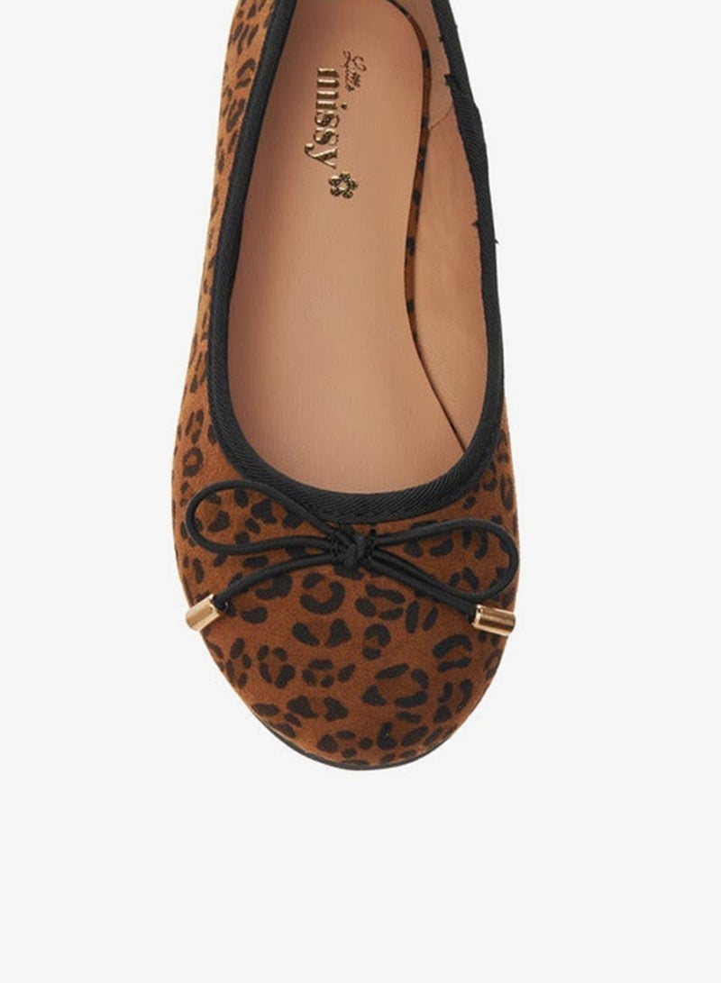 Little Missy Girls Animal Print Slip-On Ballerina Shoes with Bow Detail - Image 4