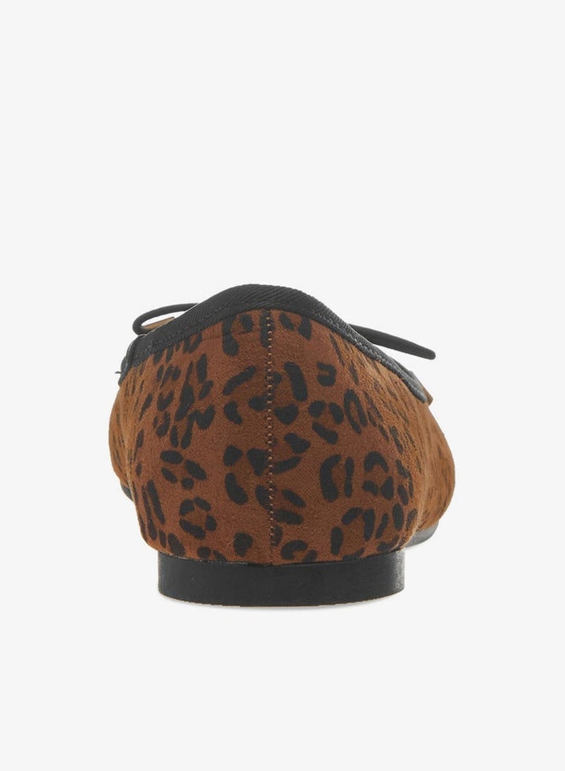 Little Missy Girls Animal Print Slip-On Ballerina Shoes with Bow Detail - Image 5