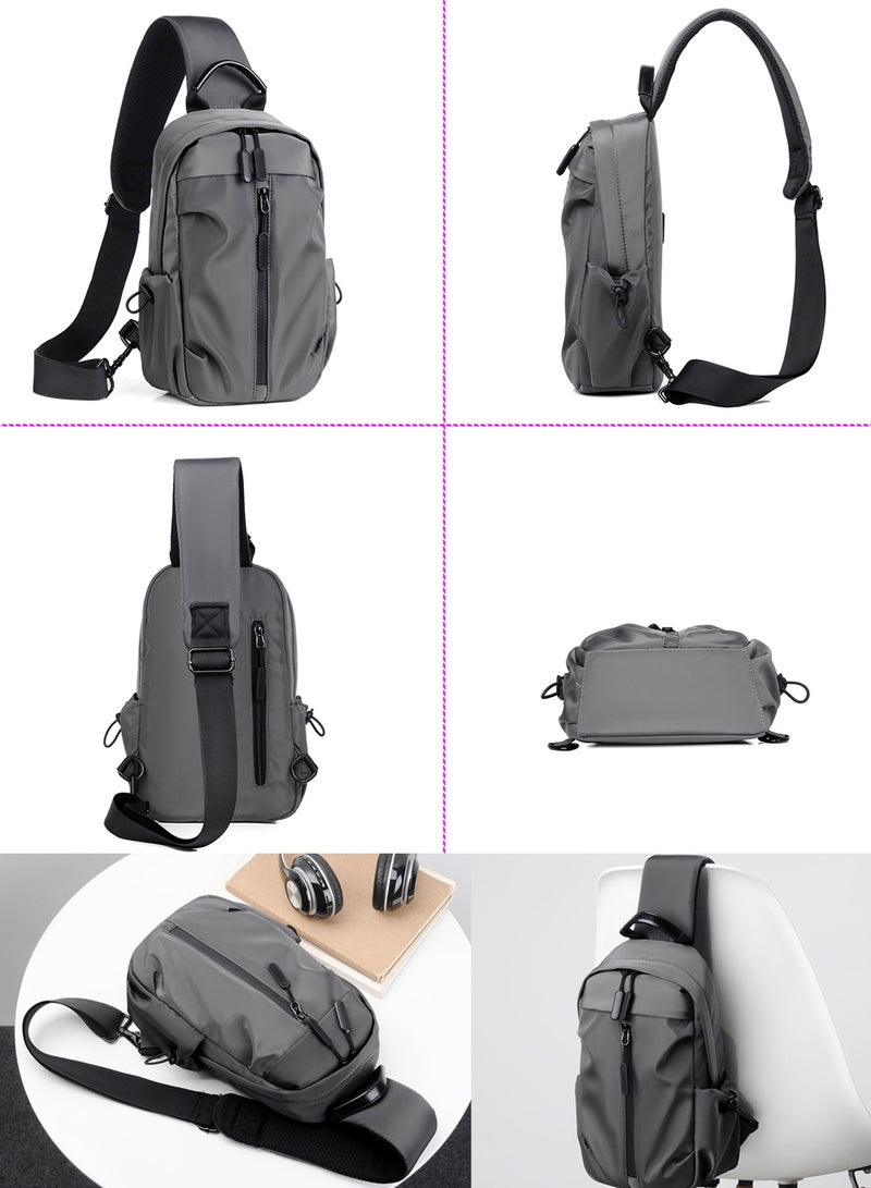 Qiccijoo Sling Bag for Men or Women, Multipurpose Crossbody Bag,Shoulder Bags for Hiking Travel Cycling with USB Charger Port(Grey) - Image 3