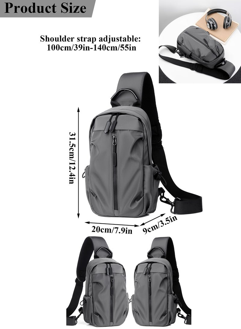 Qiccijoo Sling Bag for Men or Women, Multipurpose Crossbody Bag,Shoulder Bags for Hiking Travel Cycling with USB Charger Port(Grey) - Image 2