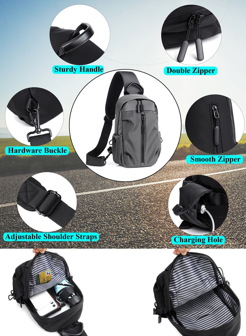 Qiccijoo Sling Bag for Men or Women, Multipurpose Crossbody Bag,Shoulder Bags for Hiking Travel Cycling with USB Charger Port(Grey) - Image 4