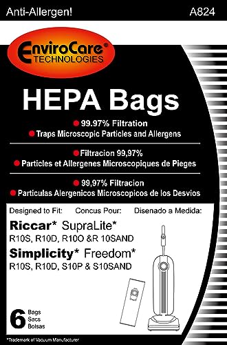 EnviroCare Replacement HEPA Vacuum Cleaner Bags Designed to fit Riccar SupraLite and Simplicity Freedom Upright Vacuums with Green Bag Holder 6 Pack - Image 2