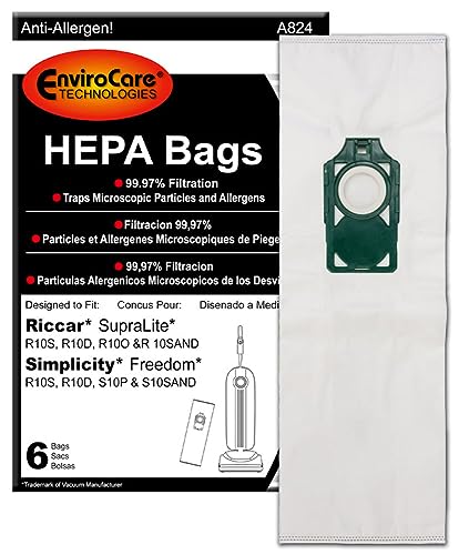 EnviroCare Replacement HEPA Vacuum Cleaner Bags Designed to fit Riccar SupraLite and Simplicity Freedom Upright Vacuums with Green Bag Holder 6 Pack - Image 1