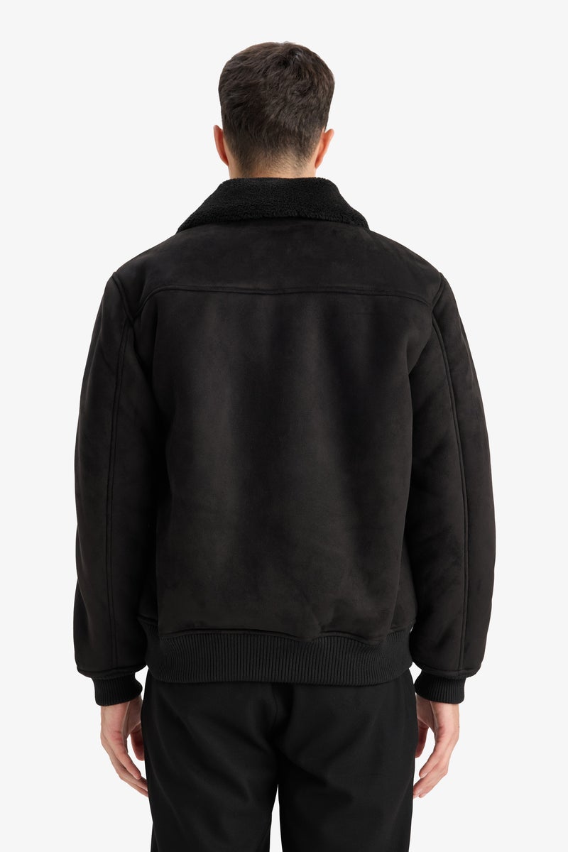 DeFacto Black Man Slim Fit Lined Suede Puffer Jacket Casual - Image 3