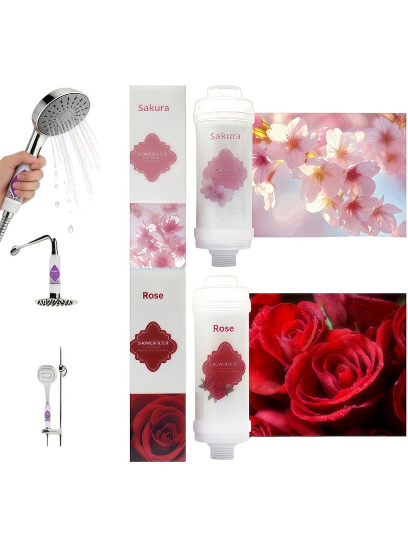 فلتر دش حبيبات عطر الفيتامينات المطور 2-pack | منقي مياه عسر عالي الكفاءة | يزيل الكلور والصدأ | يحسن تساقط الشعر والبشرة الجافة | عطر سبا من الدرجة الأولى | آمن وغير سام (رائحة زهر الكرز + رائحة الورد) - Image 2