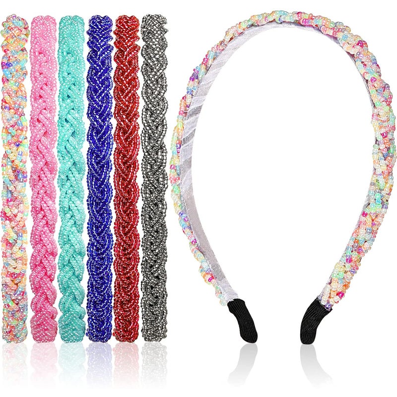 MTLEE 6 Pieces Beaded Headbands for Women Sparkly Crystal Beaded Hair Hoop Hairbands Multiple Color Hair Accessories Head Bands Christmas GiftVivid Colors