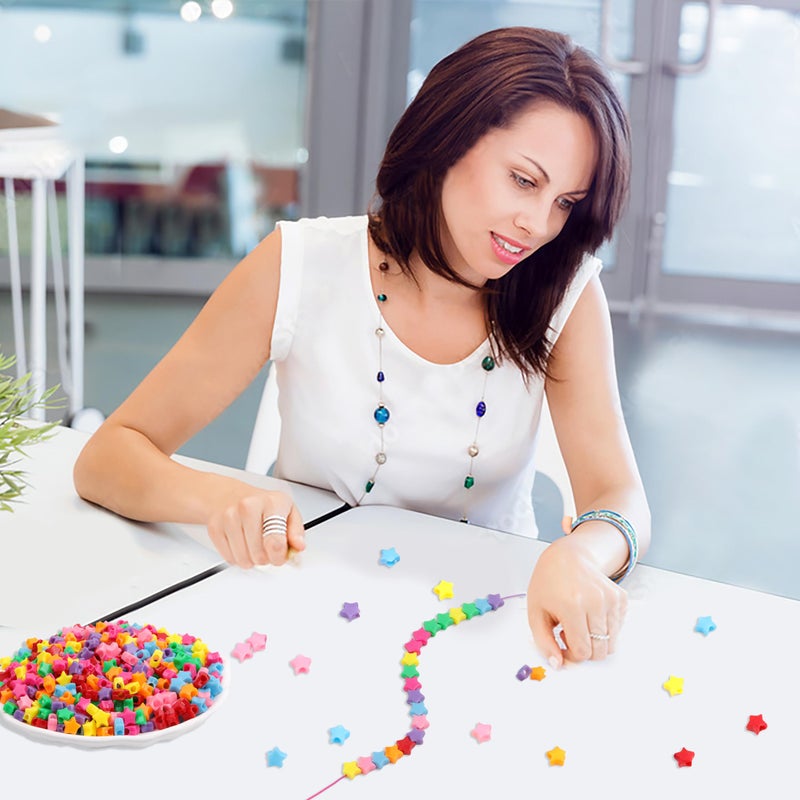 GMMA 1000Pcs Star Pony Beads Shapes for Friendship Bracelets Valentine's Day Colourful Rainbow Beads for DIY Jewelry Making Bracelet Necklace Party Decoration Supplies - Image 5