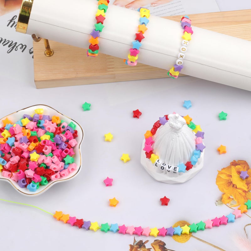 GMMA 1000Pcs Star Pony Beads Shapes for Friendship Bracelets Valentine's Day Colourful Rainbow Beads for DIY Jewelry Making Bracelet Necklace Party Decoration Supplies - Image 4