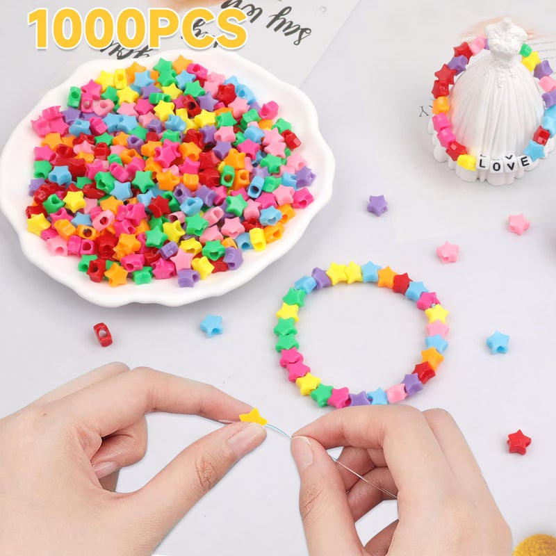 GMMA 1000Pcs Star Pony Beads Shapes for Friendship Bracelets Valentine's Day Colourful Rainbow Beads for DIY Jewelry Making Bracelet Necklace Party Decoration Supplies - Image 3