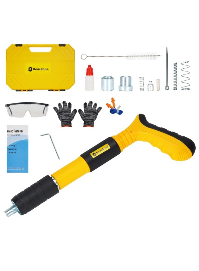 GearZone Nail Wall Fastening Tool without Nails, Manual Steel Nails Gun Tool, Concrete Nail Gun, Mini Portable Nail Shooting Machine with Tool Box-Yellow - Image 1