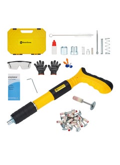 GearZone Nail Wall Fastening Tool with 100pcs Round Nails, Manual Steel Nails Gun Tool, Concrete Nail Gun, Mini Portable Nail Shooting Machine with Tool Box-Yellow  - Image 1