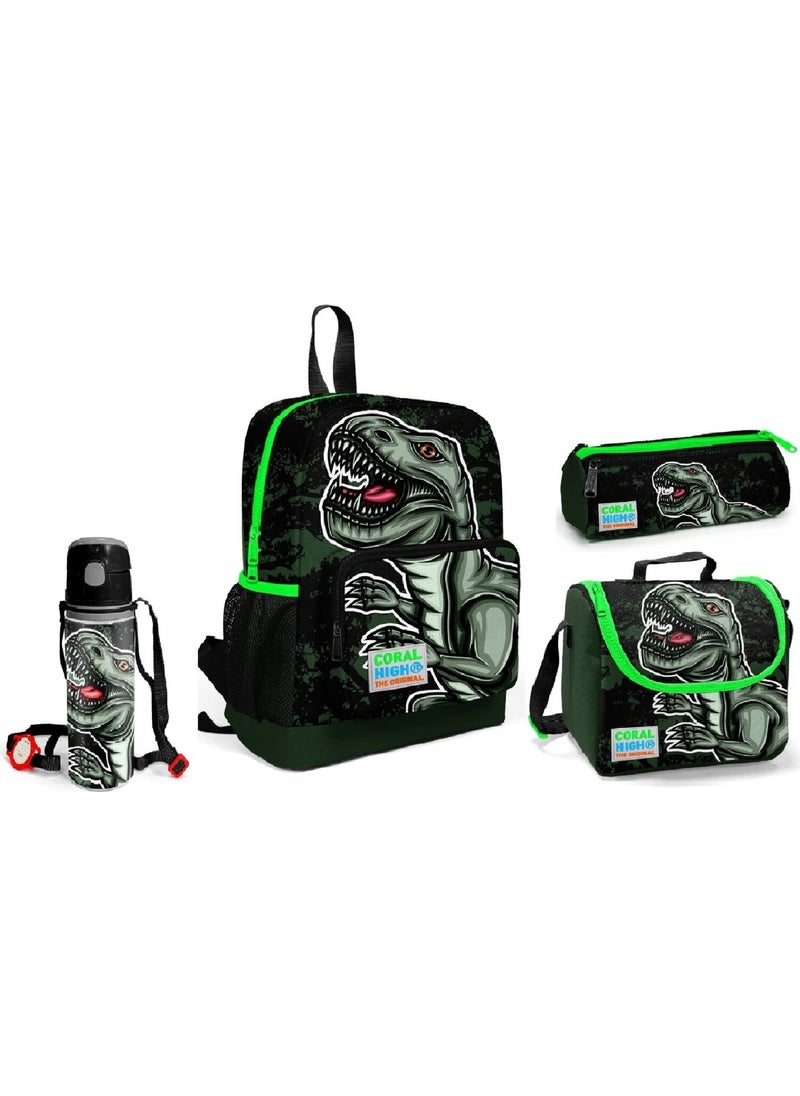 CORAL HIGH Dinosaur Patterned Nutrition School Bag Pen Holder + Water Bottle  - Image 1