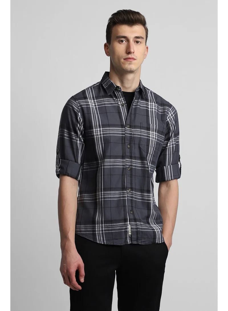 دينيس لينغو قميص كاجوال أزرق رجالي قطن 100% بقصة ضيقة