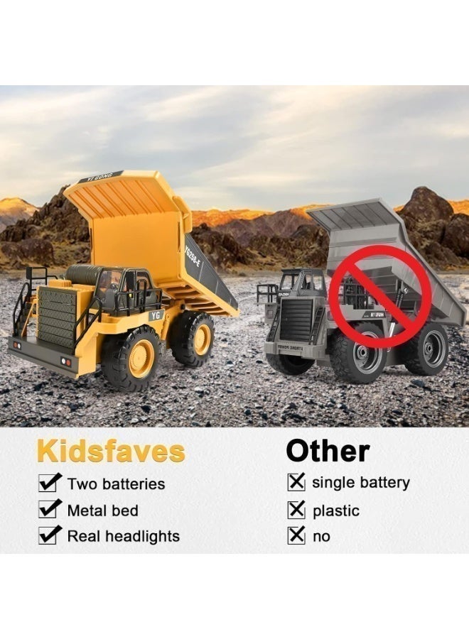 لعبة شاحنة قلابة تعمل بجهاز تحكم عن بعد بـ 9 قنوات، مركبة بناء تعمل بجهاز تحكم عن بعد، بطاريتان، مركبة بناء تعمل بجهاز تحكم عن بعد بهيكل معدني، أضواء/مؤثرات صوتية، مناسبة للأطفال من سن 8 سنوات فما فوق. - Image 3