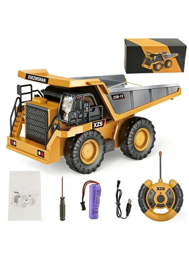 9-channel remote control dump truck toy, remote control construction vehicle, 2 batteries, remote control construction vehicle with metal body, lights/sound effects, suitable for children aged 8 and up.