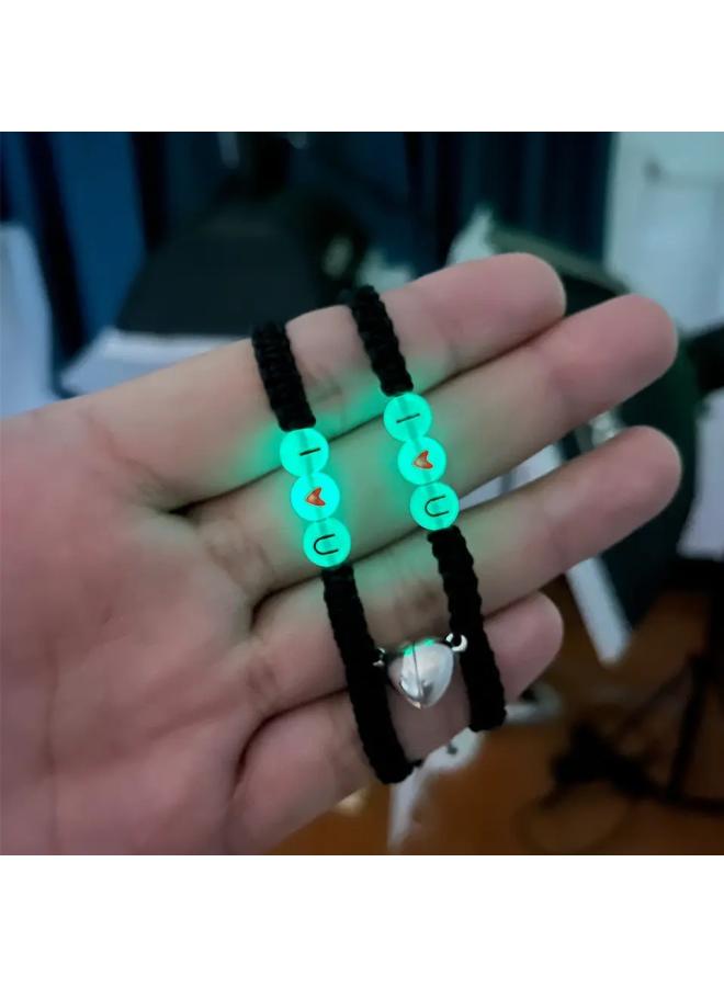 Explosions Iloveyou Double Love Magnetic Buckle Luminous Letter Hand Rope Heart To Heart Irradiation Luminous Couple Bracelet 
