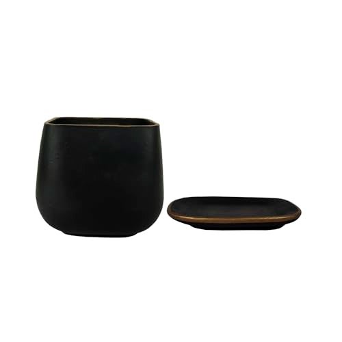 Lasaki Pearl Medium Black Gold Ceramic Pot with Bottom Tray/Plate for Pots | Flower Plant Gamla for Indoor, Outdoor, Garden Decoration, Balcony & Office (L-15 X W-15 X H-13.5 Cm) - Image 5