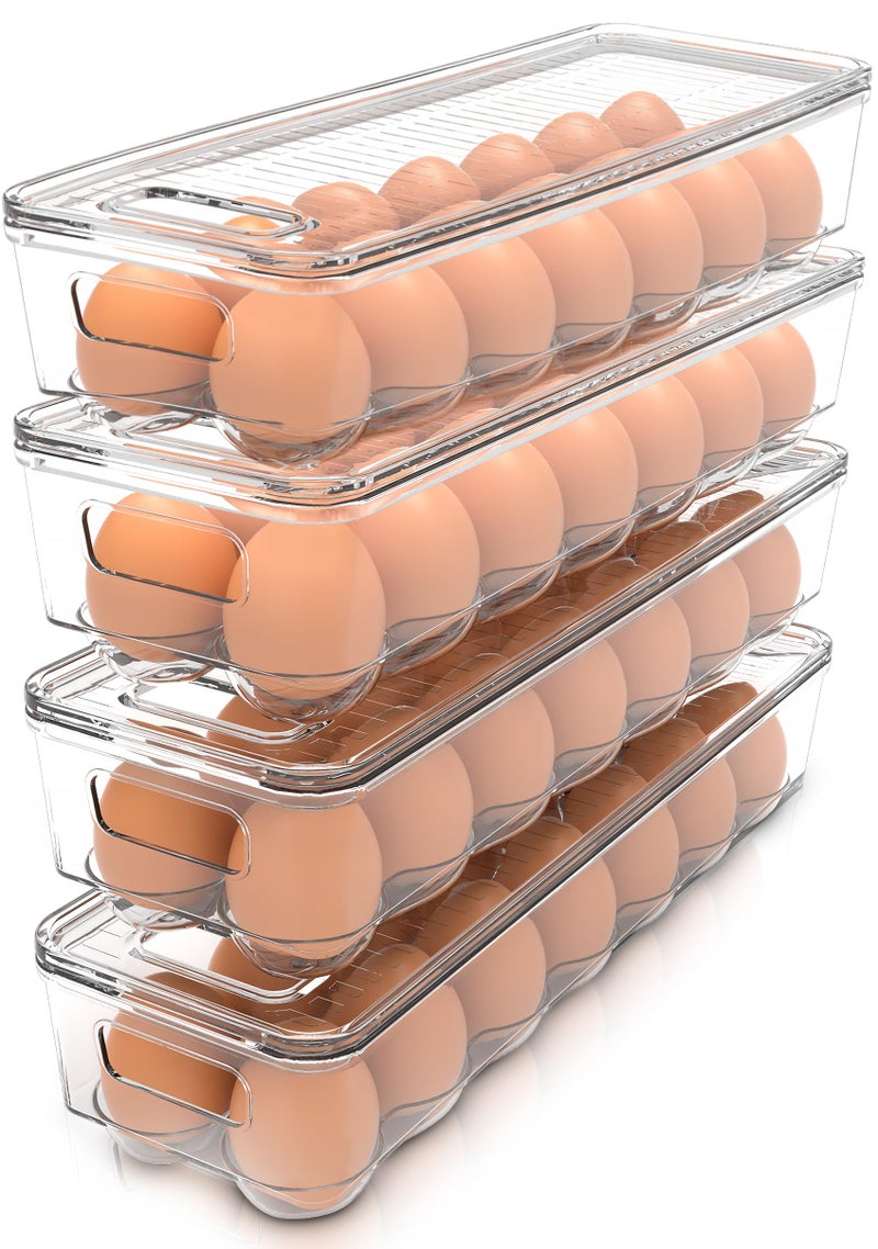 Utopia Home Egg Container With Lid and Handle for Refrigerator  Pack of 4  Clear Stackable Egg Holder for Kitchen Storage and organization