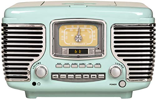 Crosley CR612B-AB Corsair Tabletop AM/FM Bluetooth Radio with CD Player and Dual Alarm Clock, Aqua Blue - Image 1