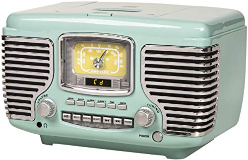 Crosley CR612B-AB Corsair Tabletop AM/FM Bluetooth Radio with CD Player and Dual Alarm Clock, Aqua Blue - Image 2