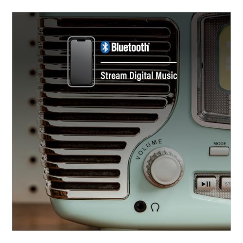 Crosley CR612B-AB Corsair Tabletop AM/FM Bluetooth Radio with CD Player and Dual Alarm Clock, Aqua Blue - Image 5