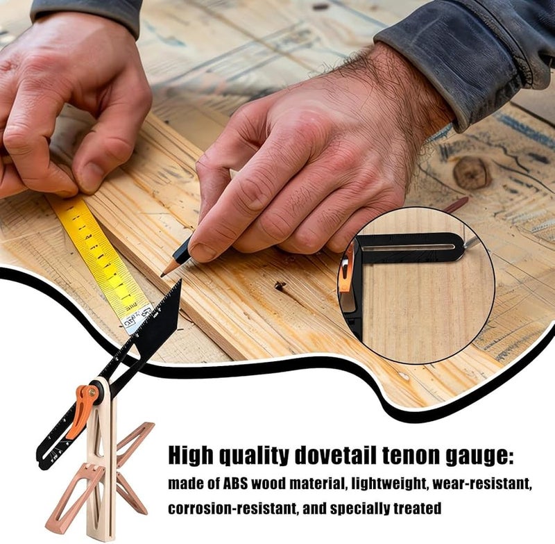 مسطرة قياس خشبية بلون الكريم، قلم تحديد منزلق، مقياس زاوية منزلق، منقلة زاوية T، دليل علامة ذيل الحمامة - Image 5