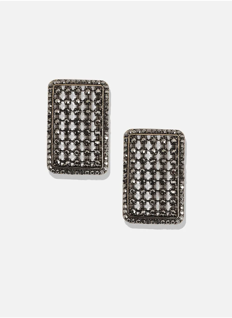 SOHI Intricate Square Drop Earrings - Silver-Colour