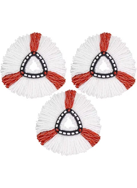 Spin Mop Heads Replacement Compatible with Vileda Easy Wring/O cedar, Spin Mop Head Replacement for Floor Cleaning, Triangle Shape (Pack of 3) Red & White