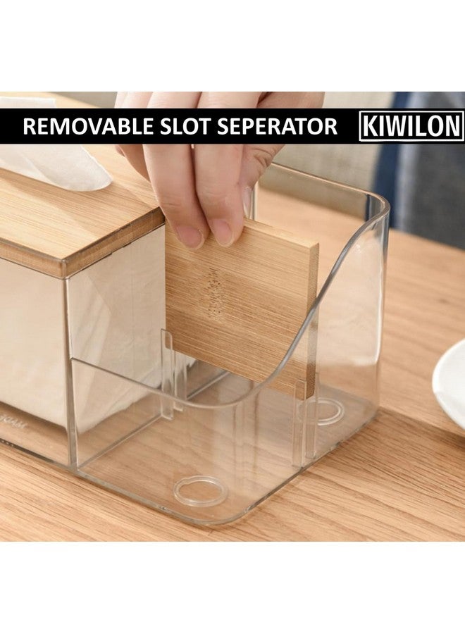 Kiwilon Multi-Purpose Tissue Paper Holder Box - Transparent PET | Comes Up with Remote Holder-Cosmetic Holder and Bamboo Lid | Durable Material Made | Stylish & Modern (Black) - Image 5